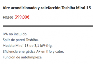 oferta aire acondicionado Toshiba Mirai 13